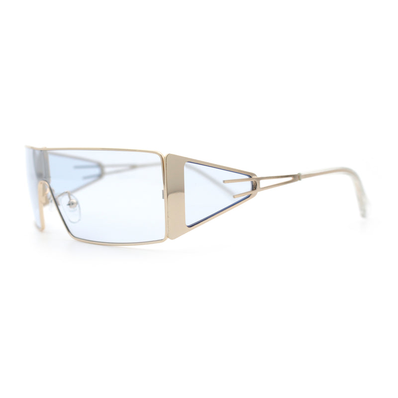 Y2K Side Visor Lens Narrow Rectangle Shield Metal Rim Sunglasses