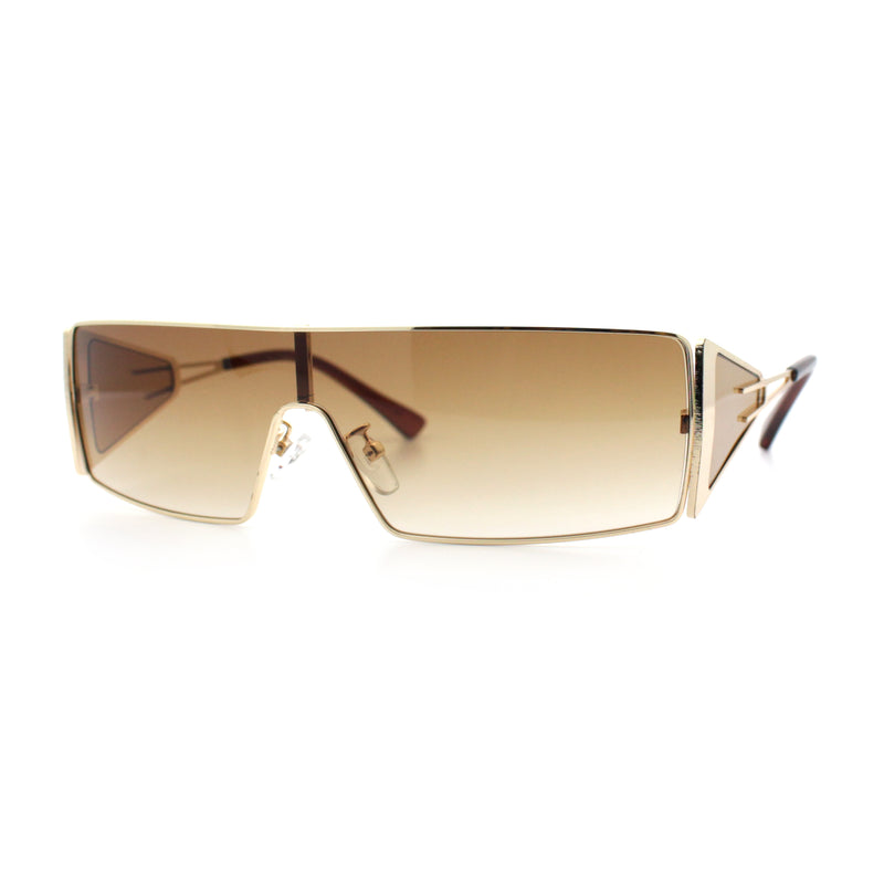 Y2K Side Visor Lens Narrow Rectangle Shield Metal Rim Sunglasses