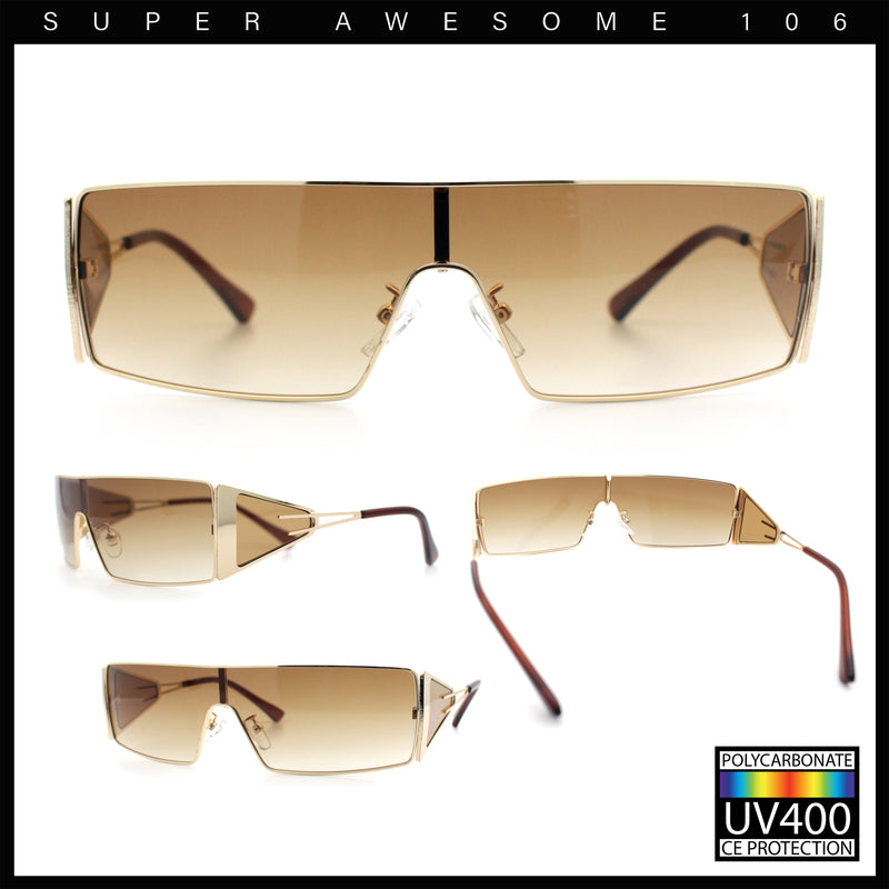 Y2K Side Visor Lens Narrow Rectangle Shield Metal Rim Sunglasses