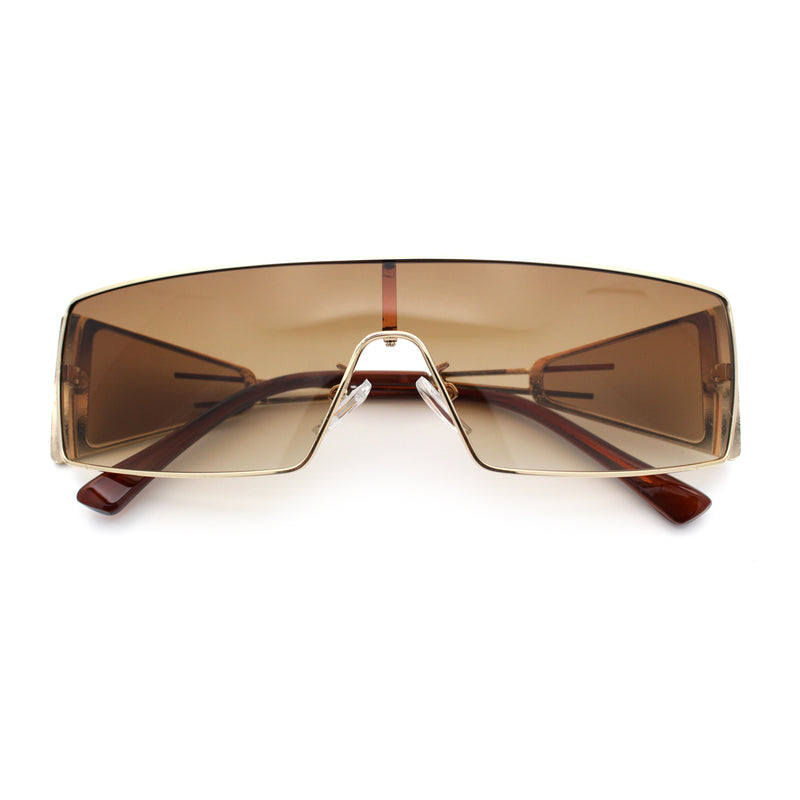 Y2K Side Visor Lens Narrow Rectangle Shield Metal Rim Sunglasses
