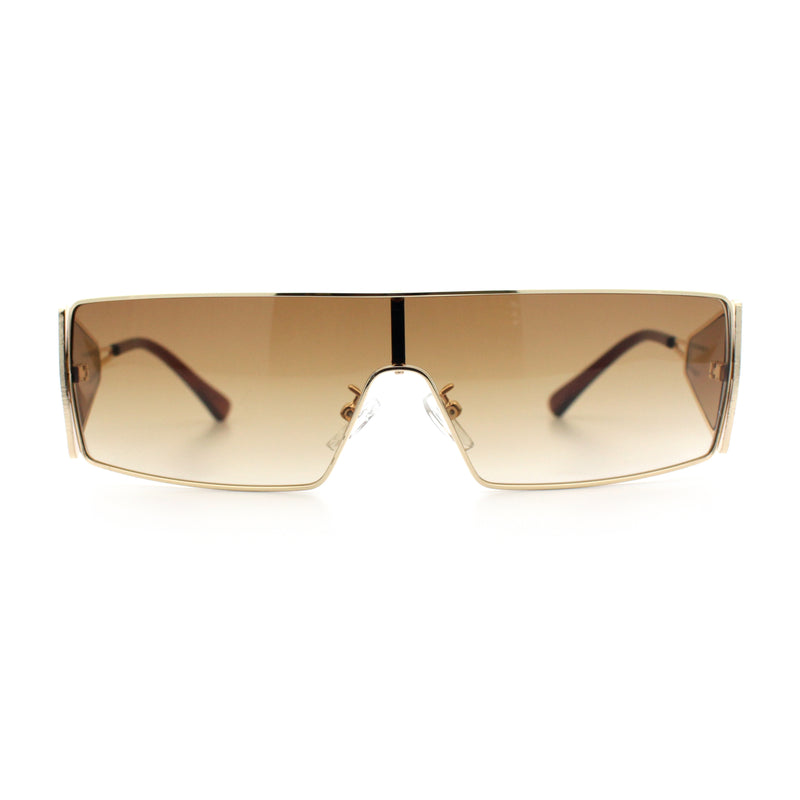 Y2K Side Visor Lens Narrow Rectangle Shield Metal Rim Sunglasses
