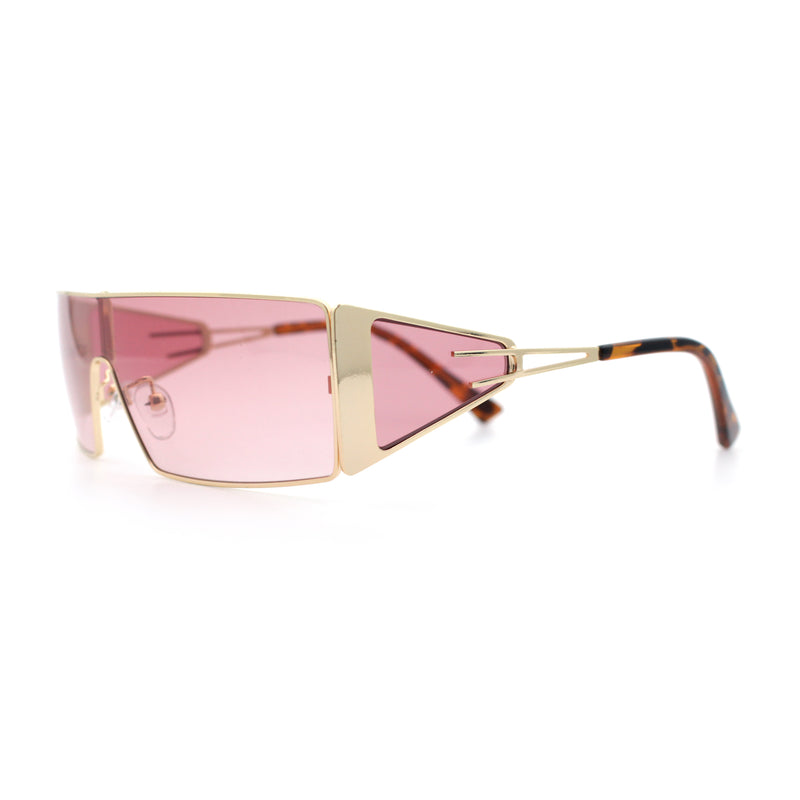 Y2K Side Visor Lens Narrow Rectangle Shield Metal Rim Sunglasses
