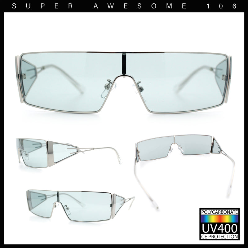 Y2K Side Visor Lens Narrow Rectangle Shield Metal Rim Sunglasses