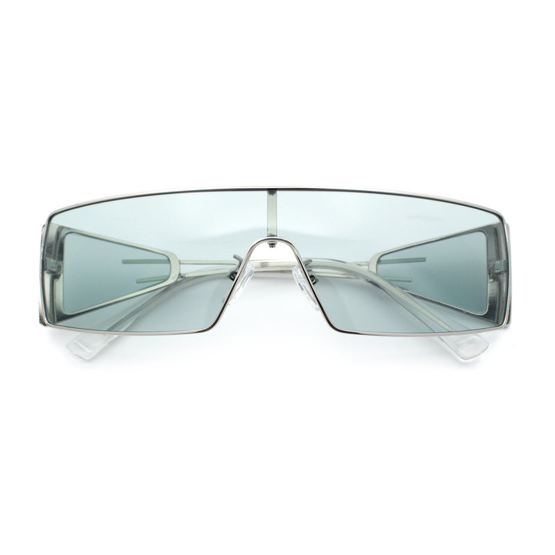 Y2K Side Visor Lens Narrow Rectangle Shield Metal Rim Sunglasses