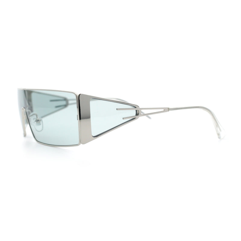 Y2K Side Visor Lens Narrow Rectangle Shield Metal Rim Sunglasses