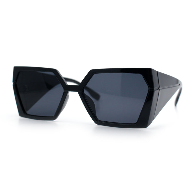 Womens Geometric Hexagon Thick Triangle Temple Mod Plastic Sunglasses