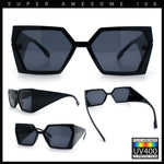 Womens Geometric Hexagon Thick Triangle Temple Mod Plastic Sunglasses