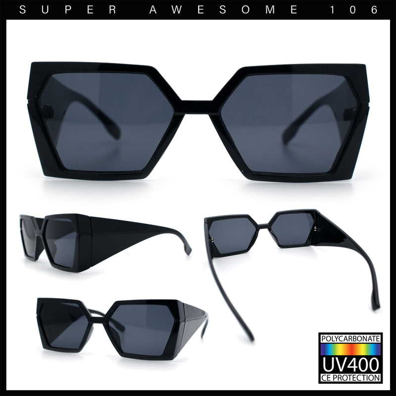 Womens Geometric Hexagon Thick Triangle Temple Mod Plastic Sunglasses