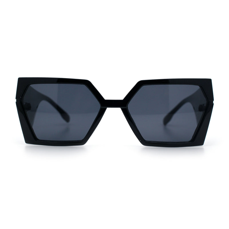 Womens Geometric Hexagon Thick Triangle Temple Mod Plastic Sunglasses