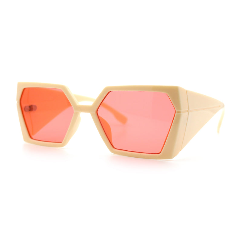 Womens Geometric Hexagon Thick Triangle Temple Mod Plastic Sunglasses