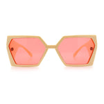 Womens Geometric Hexagon Thick Triangle Temple Mod Plastic Sunglasses
