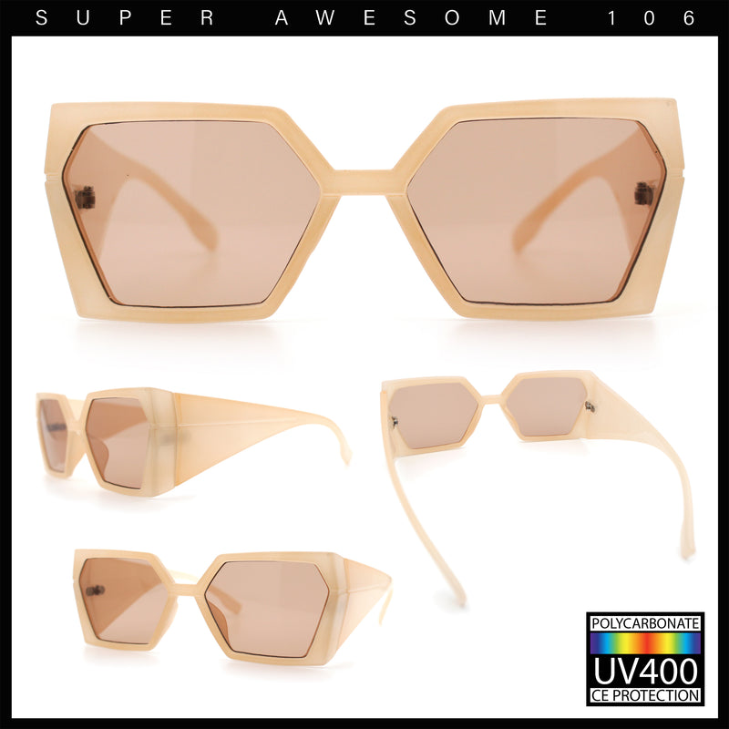 Womens Geometric Hexagon Thick Triangle Temple Mod Plastic Sunglasses