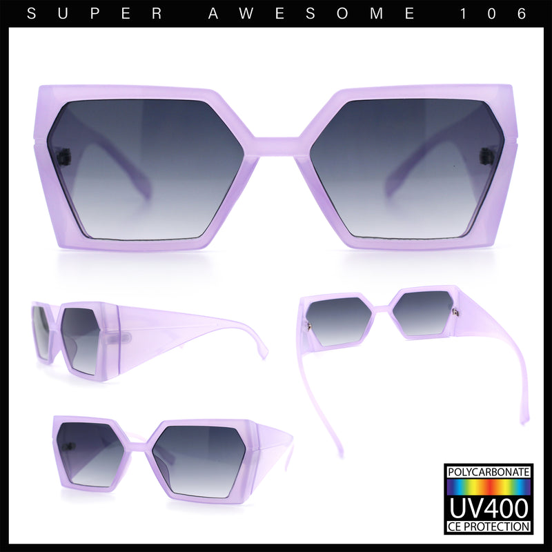Womens Geometric Hexagon Thick Triangle Temple Mod Plastic Sunglasses