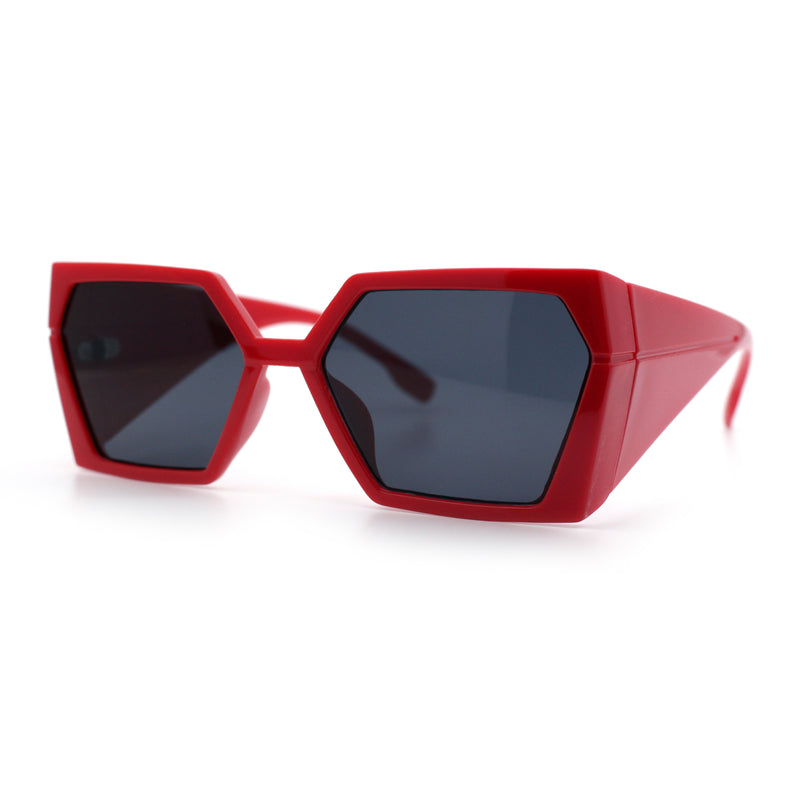 Womens Geometric Hexagon Thick Triangle Temple Mod Plastic Sunglasses