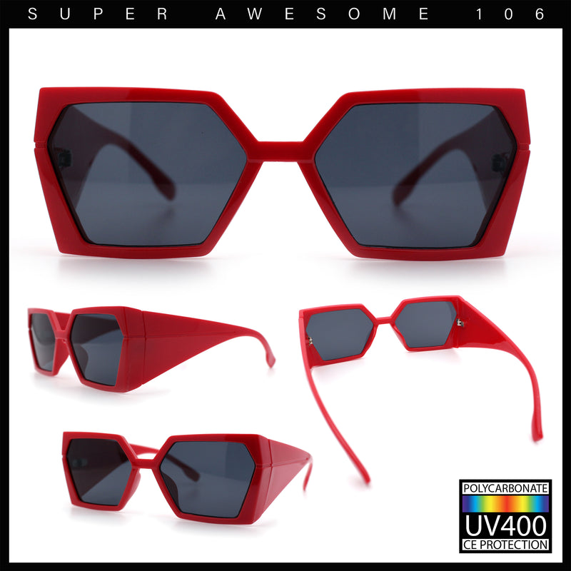 Womens Geometric Hexagon Thick Triangle Temple Mod Plastic Sunglasses
