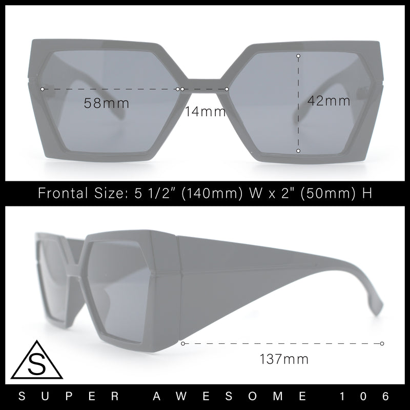 Womens Geometric Hexagon Thick Triangle Temple Mod Plastic Sunglasses