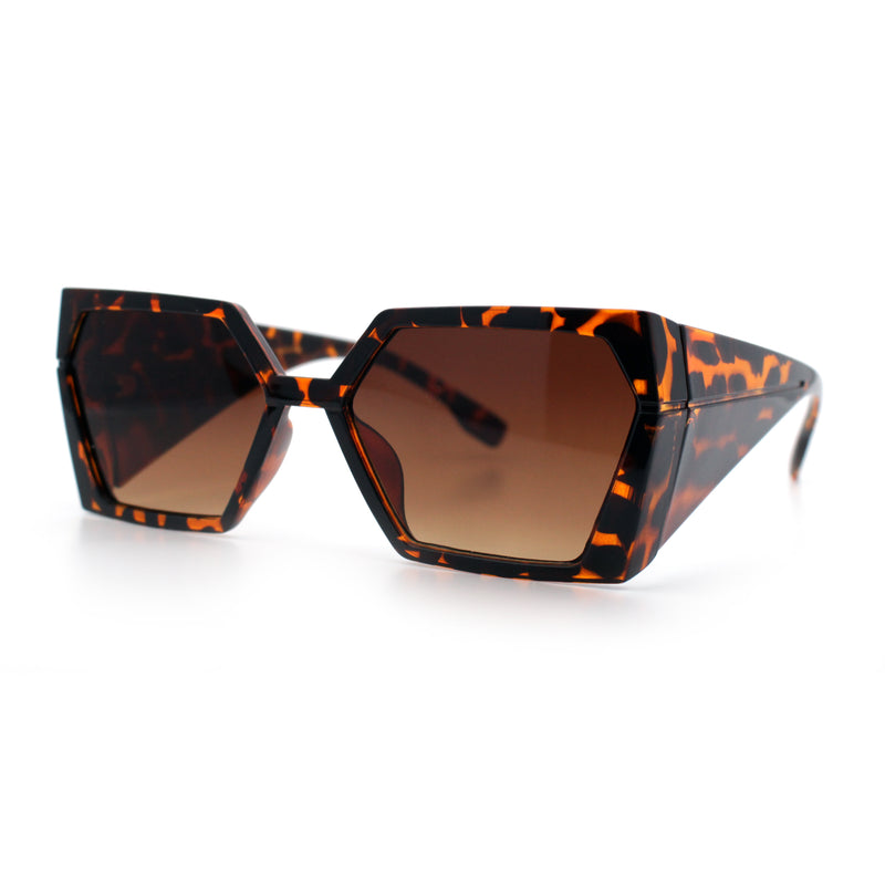Womens Geometric Hexagon Thick Triangle Temple Mod Plastic Sunglasses