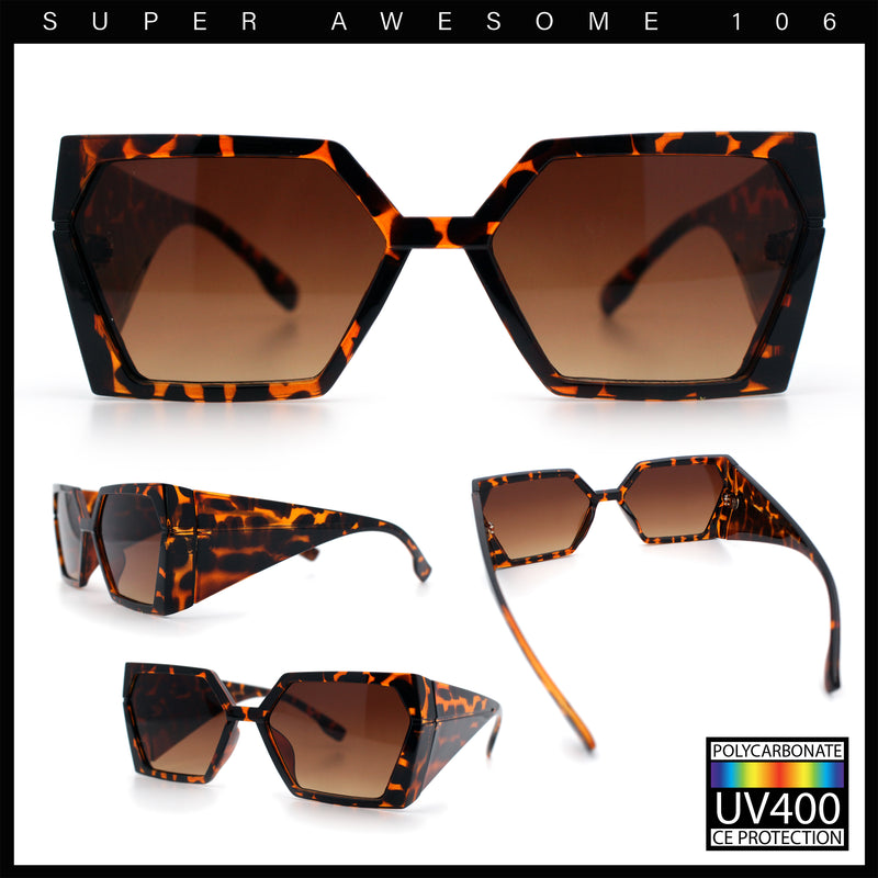 Womens Geometric Hexagon Thick Triangle Temple Mod Plastic Sunglasses