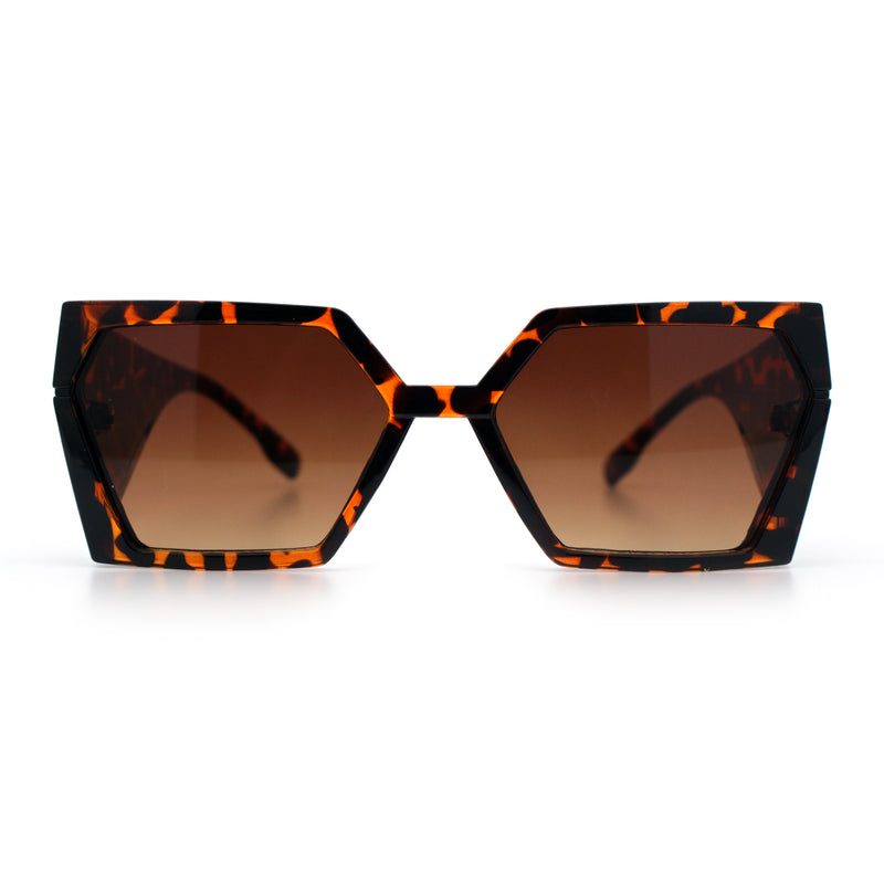 Womens Geometric Hexagon Thick Triangle Temple Mod Plastic Sunglasses