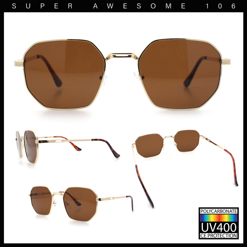 Mens Gentlemanly Luxe Rectangular Metal Rim Hipster Retro Fashion Sunglasses