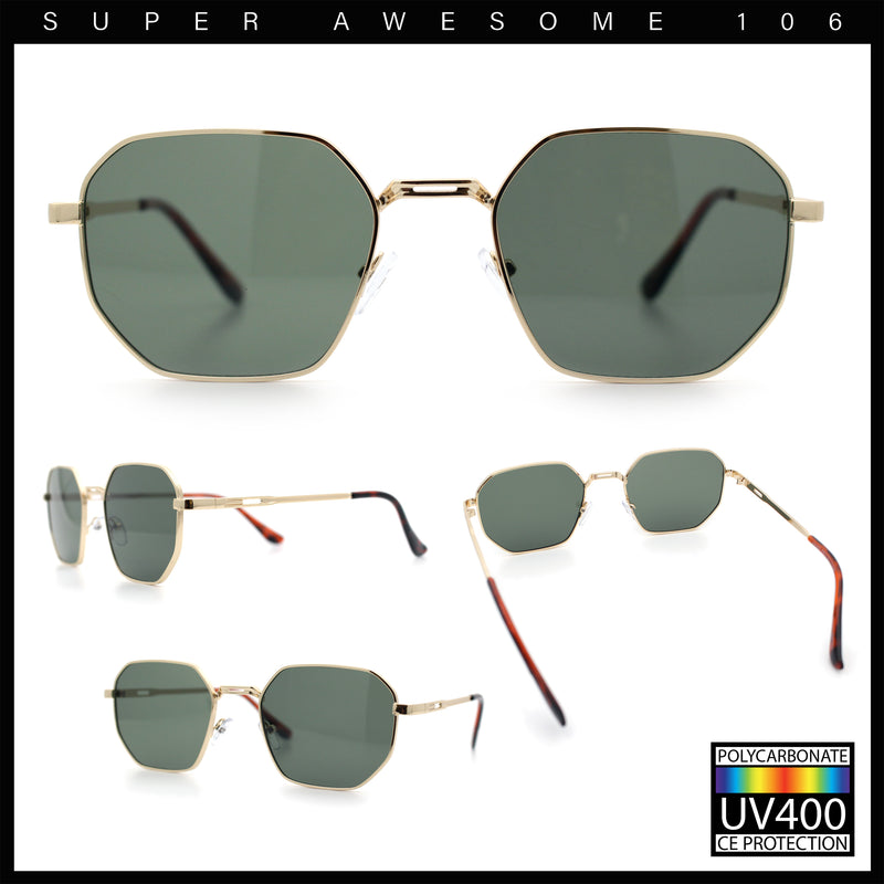 Mens Gentlemanly Luxe Rectangular Metal Rim Hipster Retro Fashion Sunglasses