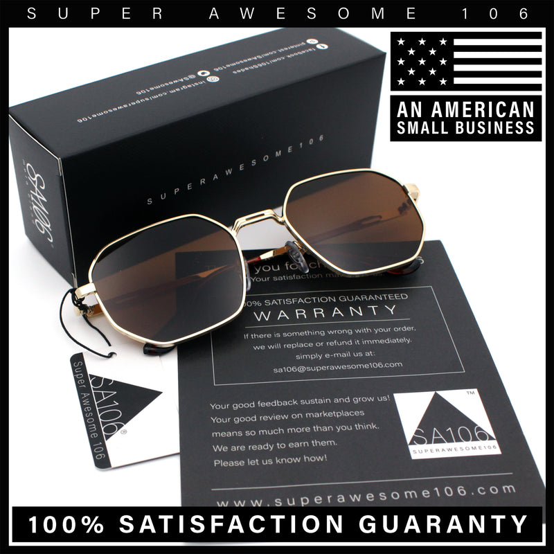 Mens Gentlemanly Luxe Rectangular Metal Rim Hipster Retro Fashion Sunglasses