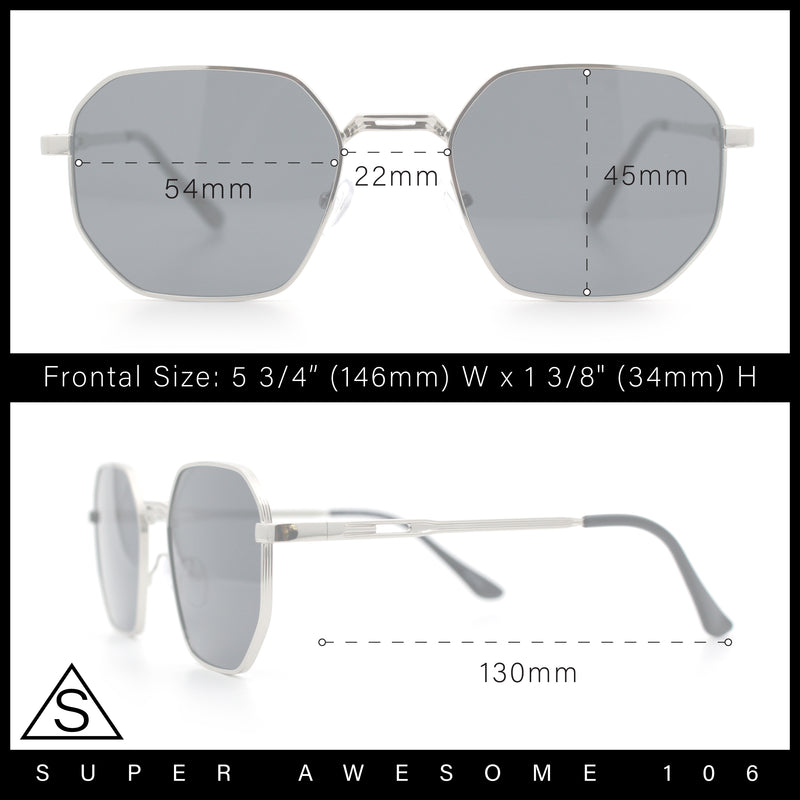 Mens Gentlemanly Luxe Rectangular Metal Rim Hipster Retro Fashion Sunglasses