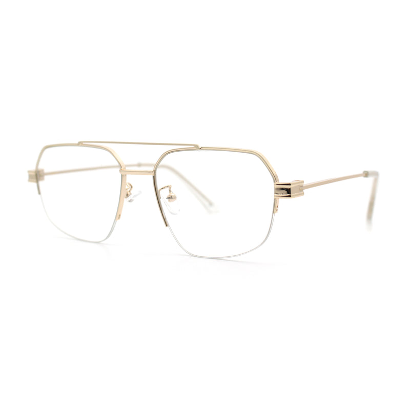 Mens Mobster Luxury Metal Half Rim Rectangular Clear Lens Fashion Eyeglasses