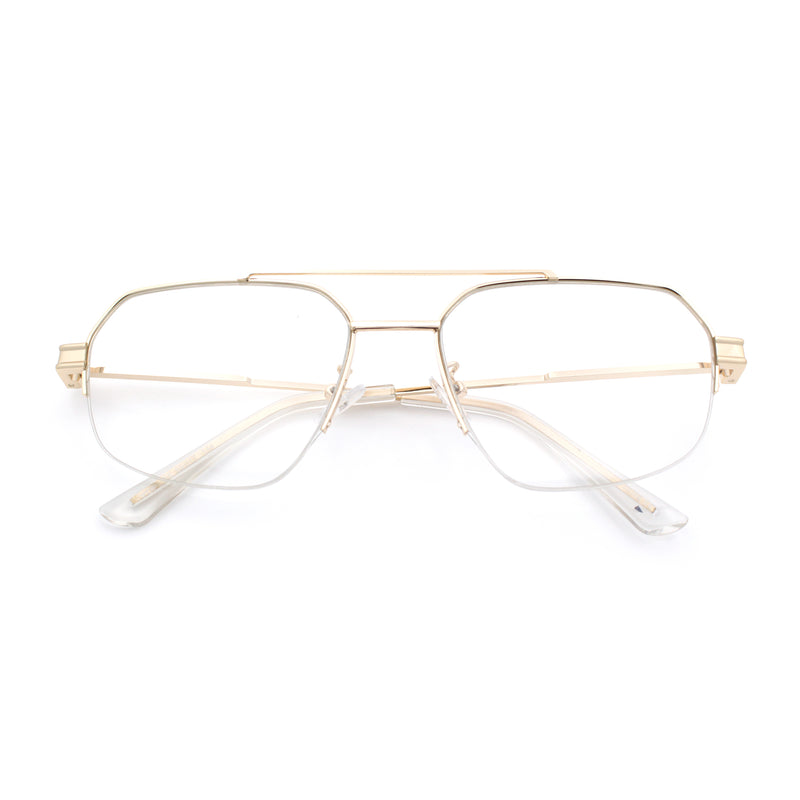 Mens Mobster Luxury Metal Half Rim Rectangular Clear Lens Fashion Eyeglasses