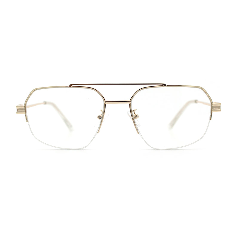 Mens Mobster Luxury Metal Half Rim Rectangular Clear Lens Fashion Eyeglasses
