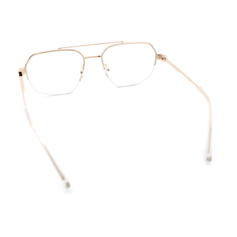 Mens Mobster Luxury Metal Half Rim Rectangular Clear Lens Fashion Eyeglasses