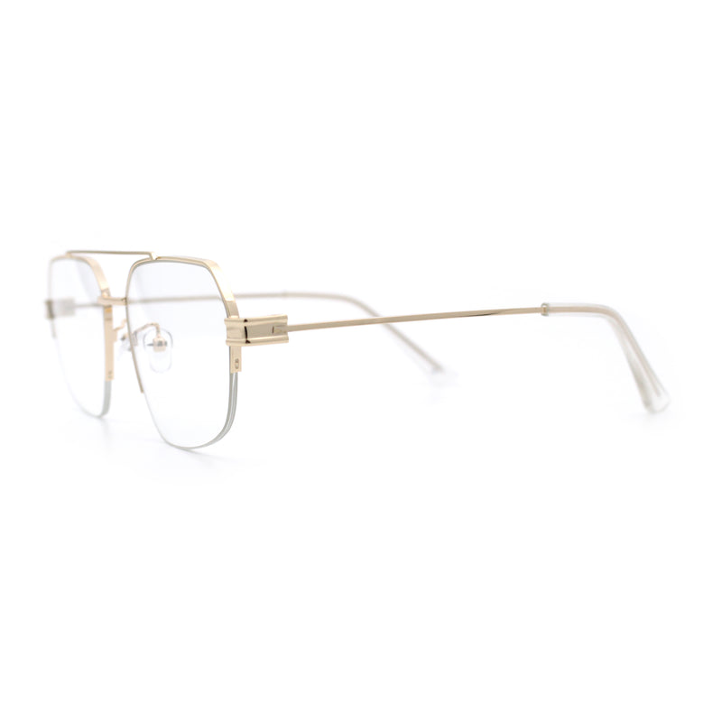 Mens Mobster Luxury Metal Half Rim Rectangular Clear Lens Fashion Eyeglasses