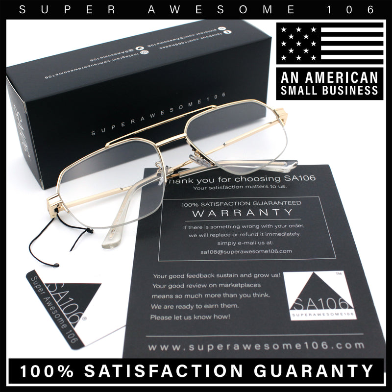 Mens Mobster Luxury Metal Half Rim Rectangular Clear Lens Fashion Eyeglasses