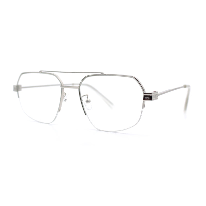 Mens Mobster Luxury Metal Half Rim Rectangular Clear Lens Fashion Eyeglasses