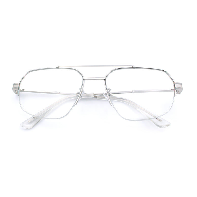 Mens Mobster Luxury Metal Half Rim Rectangular Clear Lens Fashion Eyeglasses