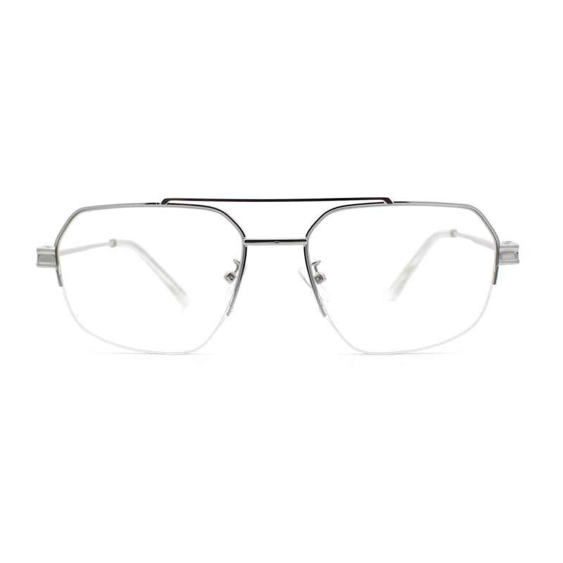 Mens Mobster Luxury Metal Half Rim Rectangular Clear Lens Fashion Eyeglasses