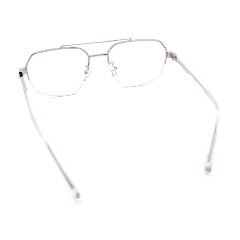 Mens Mobster Luxury Metal Half Rim Rectangular Clear Lens Fashion Eyeglasses