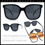 Interchangeable Lens Oversized Horn Rim Plastic Fashion Sunglasses