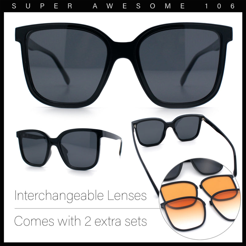 Interchangeable Lens Oversized Horn Rim Plastic Fashion Sunglasses