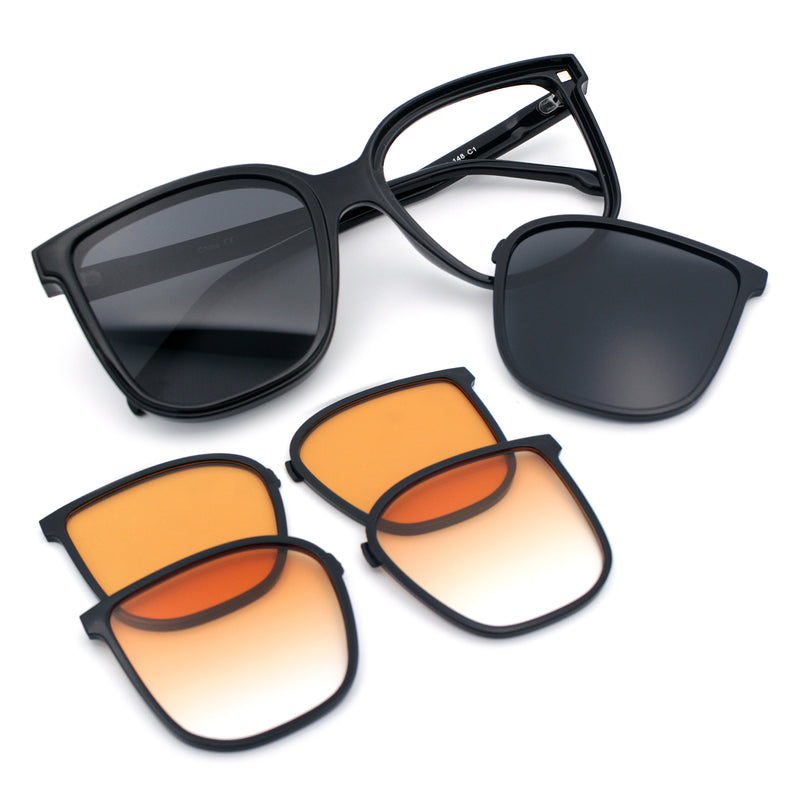 Interchangeable Lens Oversized Horn Rim Plastic Fashion Sunglasses