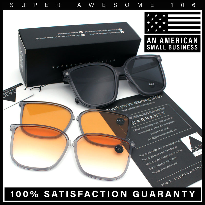 Interchangeable Lens Oversized Horn Rim Plastic Fashion Sunglasses
