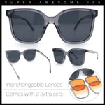 Interchangeable Lens Oversized Horn Rim Plastic Fashion Sunglasses
