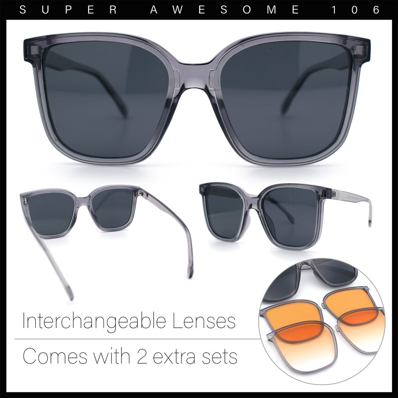 Interchangeable Lens Oversized Horn Rim Plastic Fashion Sunglasses