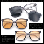 Interchangeable Lens Oversized Horn Rim Plastic Fashion Sunglasses