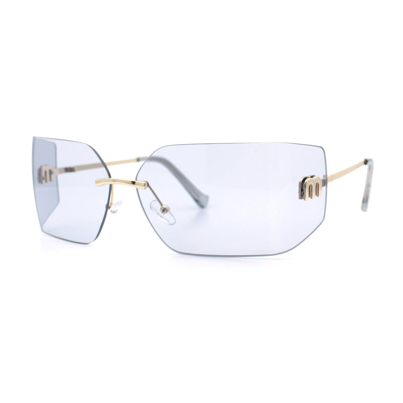 Womens Luxury Fold Curved Rimless Designer Fashion Metal Frame Sunglasses