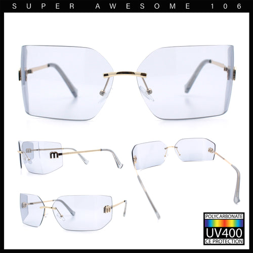 Womens Luxury Fold Curved Rimless Designer Fashion Metal Frame Sunglasses
