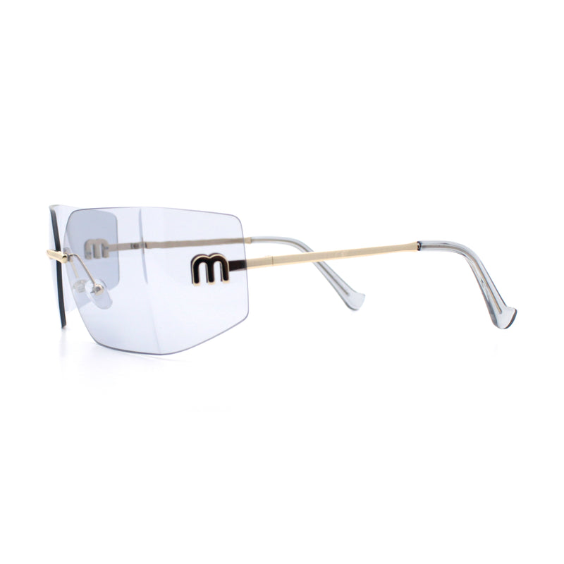 Womens Luxury Fold Curved Rimless Designer Fashion Metal Frame Sunglasses