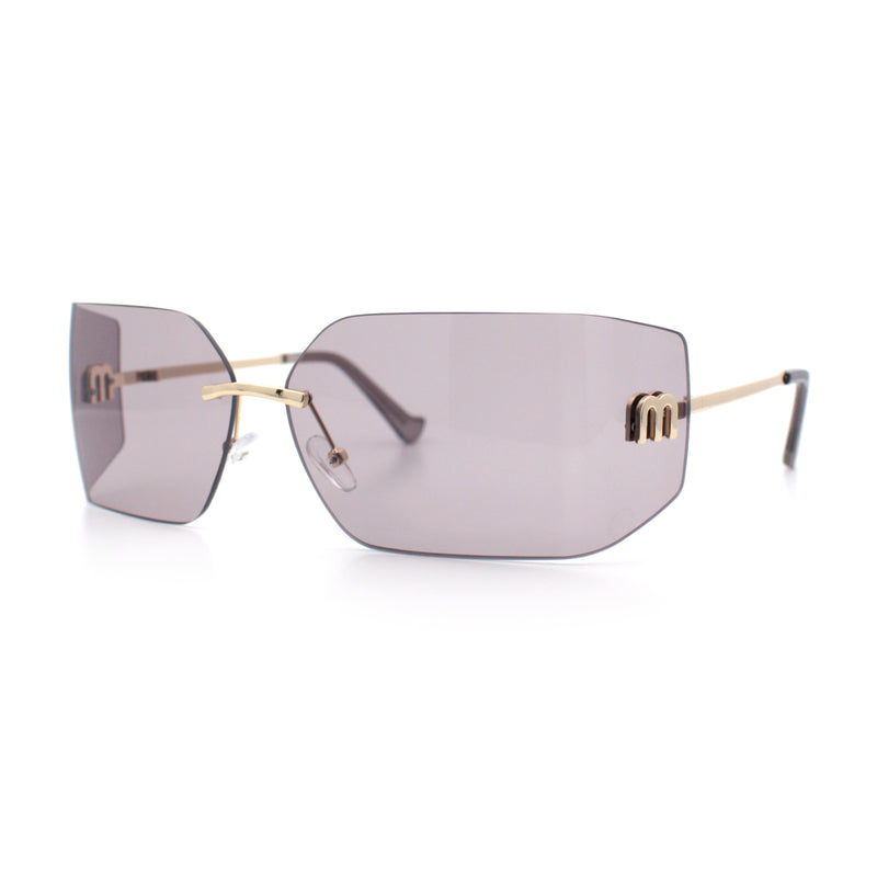 Womens Luxury Fold Curved Rimless Designer Fashion Metal Frame Sunglasses