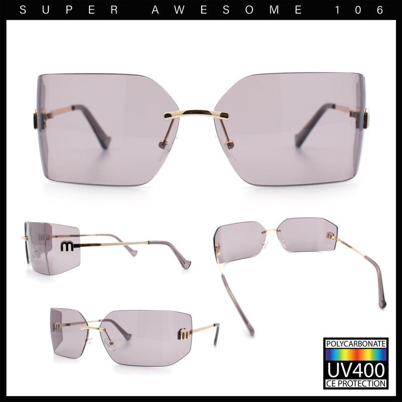 Womens Luxury Fold Curved Rimless Designer Fashion Metal Frame Sunglasses