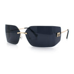 Womens Luxury Fold Curved Rimless Designer Fashion Metal Frame Sunglasses